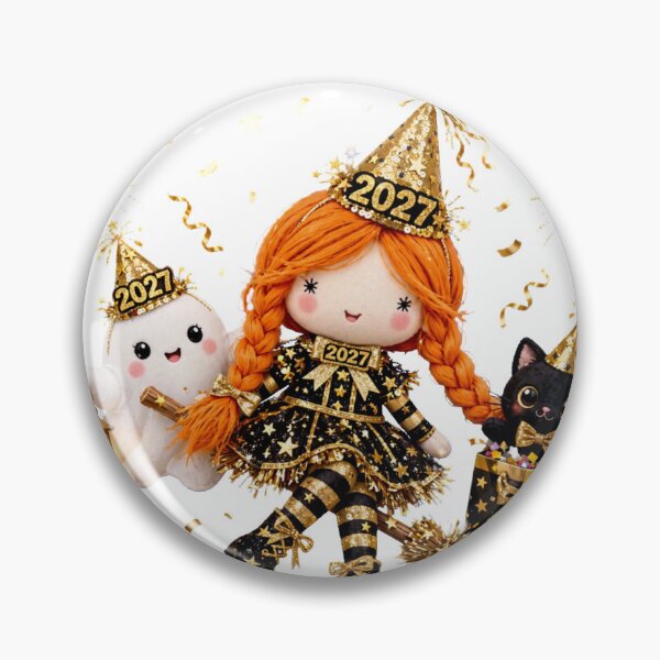 Item preview, Happy New Year 2027 Witch Doll Sticker, Glitter Gold Party Ghost and Black Cat Gift designed and sold by HoMya.