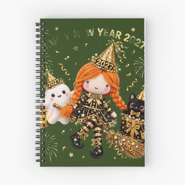 Item preview, Happy New Year 2027 Witch Doll Sticker, Glitter Gold Party Ghost and Black Cat Gift designed and sold by HoMya.