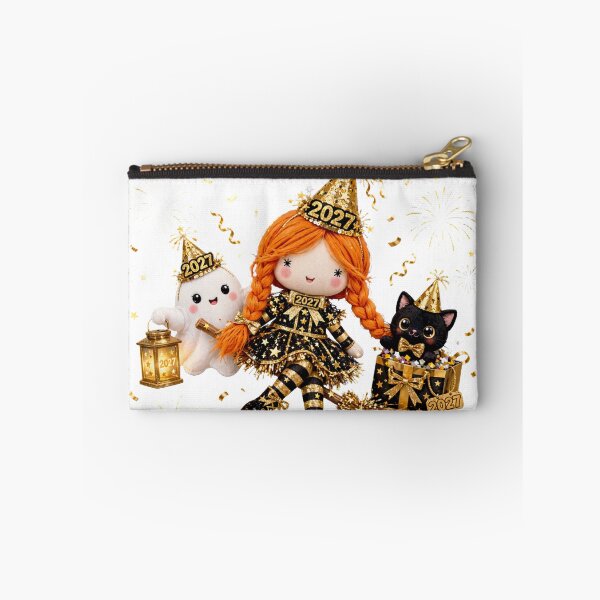 Item preview, Happy New Year 2027 Witch Doll Sticker, Glitter Gold Party Ghost and Black Cat Gift designed and sold by HoMya.