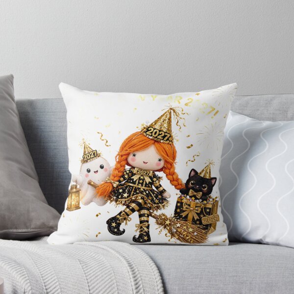 Item preview, Happy New Year 2027 Witch Doll Sticker, Glitter Gold Party Ghost and Black Cat Gift designed and sold by HoMya.