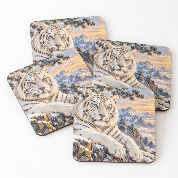Item preview, White Tiger in Snowy Mountains at Sunset designed and sold by ManJiangHong.