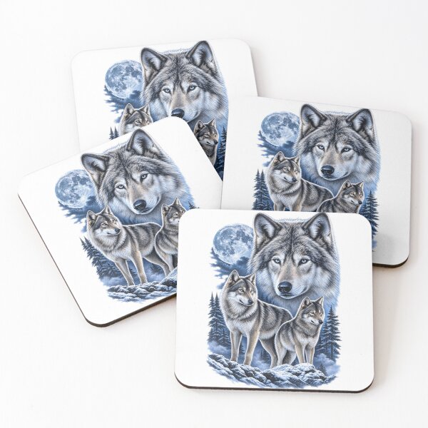 Item preview, Three Wolves Under a Full Moon – Vintage Wildlife Art designed and sold by BakersTees.