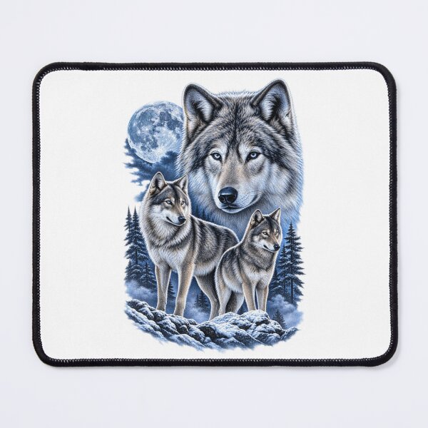 Item preview, Three Wolves Under a Full Moon – Vintage Wildlife Art designed and sold by BakersTees.