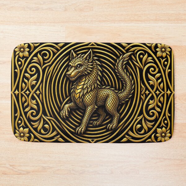 Item preview, Golden Mythical Wolf - Art Deco Ornate Gold Beast Art designed and sold by Breezes-of-Ida.