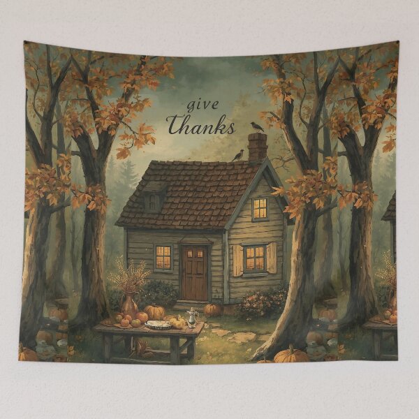Aperçu de l'œuvre Remerciements pour Thanksgiving dans un style cottagecore vintage créée et vendue par Deezyned.