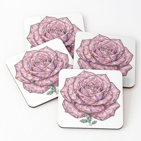 Aperçu de l'œuvre Autocollant Cristal Rose - Fleur de Quartz Rose à Tige Vert Émeraude créée et vendue par Crystal Critters .