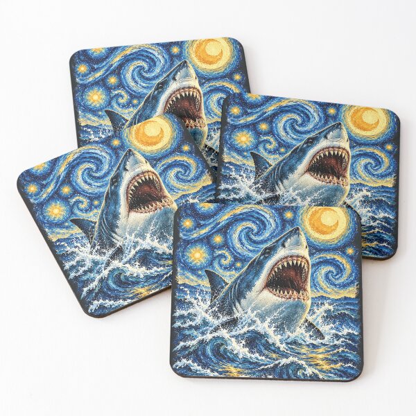 Item preview, Big White Shark Jaws Starry Night Van Gogh designed and sold by legendaryskins.
