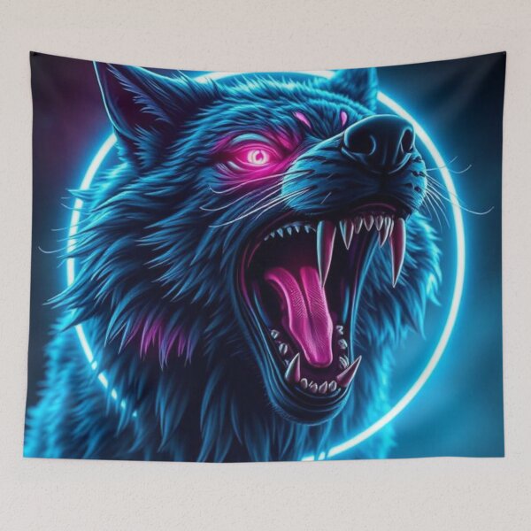Item preview, Neon Wolf Horror Glowing Eyes Fierce Animal Art designed and sold by FusionCipher.