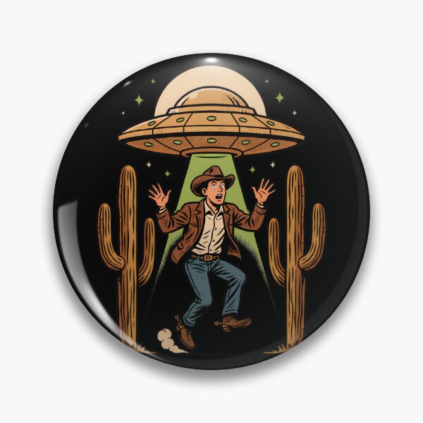 Item preview, Panicked Cowboy Abducted By UFO Funny Cartoon Alien Abduction Hands Up Cactus Comic Style Western Flying Saucer Design designed and sold by DarylWelsh2024.