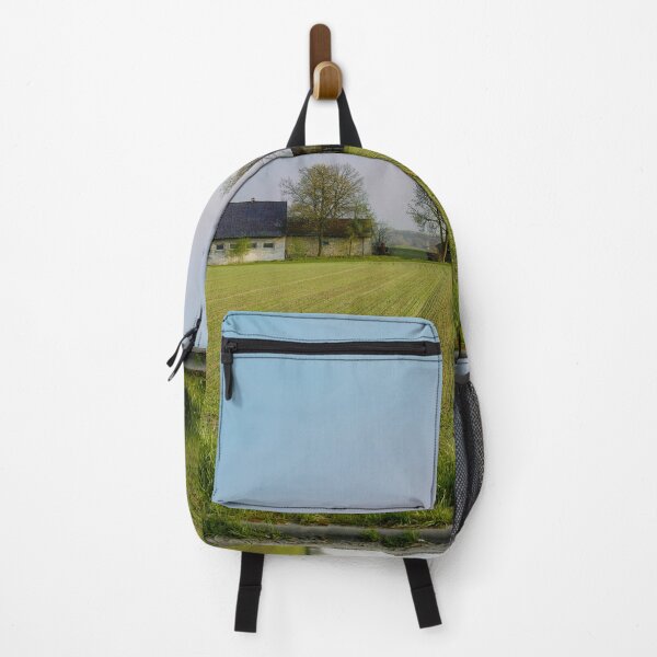 Item preview, Spring agricultural field with rural farmhouses under a clear blue sky designed and sold by Shemski.