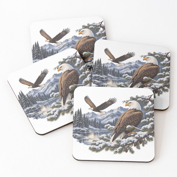 Item preview, Bald Eagles in a Snowy Mountain Wilderness – Wildlife Art designed and sold by BakersTees.