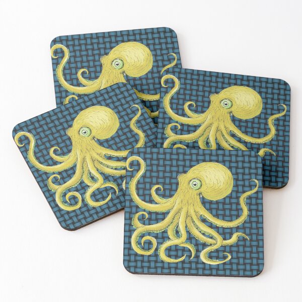 Item preview, Yellow Octopus on Woven Pattern  Marine Illustration designed and sold by Ihor Ivanov.