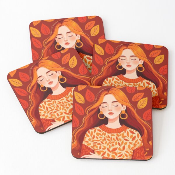 Item preview, Autumn Girl in Cozy Knit Sweater and Fall Leaves designed and sold by Mindoraa.