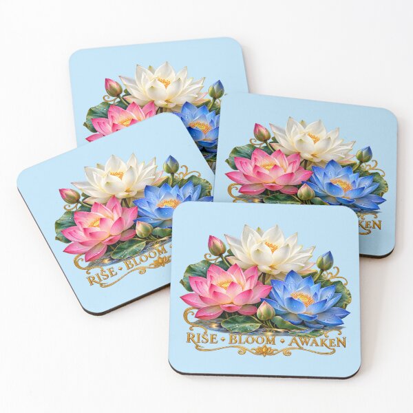 Item preview, Rise Bloom Awaken – Flores de loto blancas, rosas y azules designed and sold by Classic Chaos Creations.