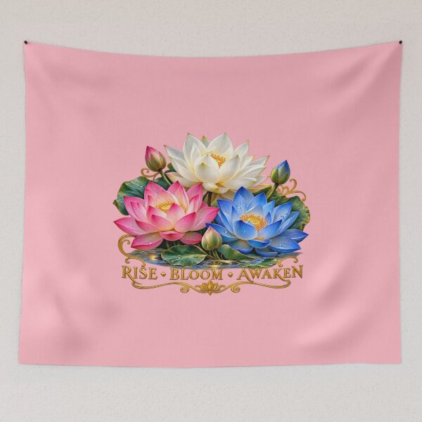 Item preview, Rise Bloom Awaken – White Pink & Blue Lotus Flowers designed and sold by Classic Chaos Creations.