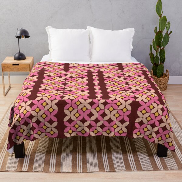 Item preview, Retro Pink and Gold Geometric Flower Pattern on Deep Plum designed and sold by ArtwithRabbit.