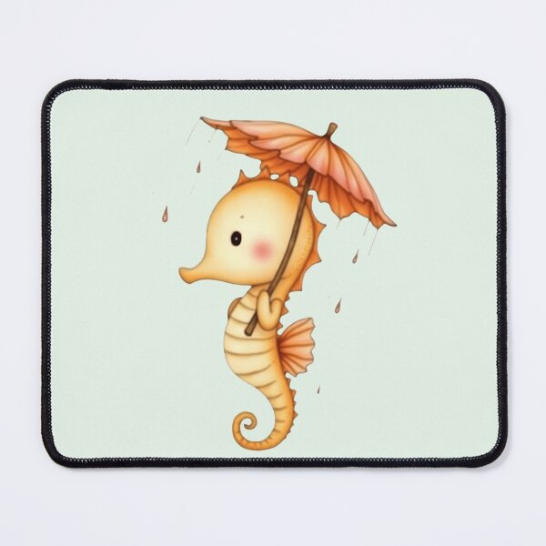 Item preview, Seahorse in Rain with Orange Umbrella - Kawaii Aquatic Art designed and sold by DariaCraft.