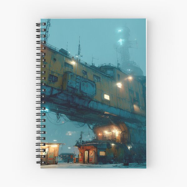 Item preview, Abandoned Sci-Fi Space Station Art Print, Rusty Cyberpunk Dystopian Industrial Outpost, Moody Teal Fog designed and sold by MerchMain.