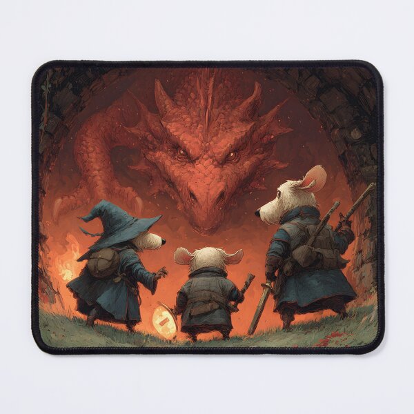 Item preview, Mouse Adventurers Facing Red Dragon, Fantasy Tabletop RPG Art, Wizard Mouse & Warrior Party designed and sold by MerchMain.