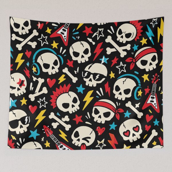 Item preview, Rock & Roll Skulls – Edgy Punk Seamless Pattern designed and sold by therockstuff.