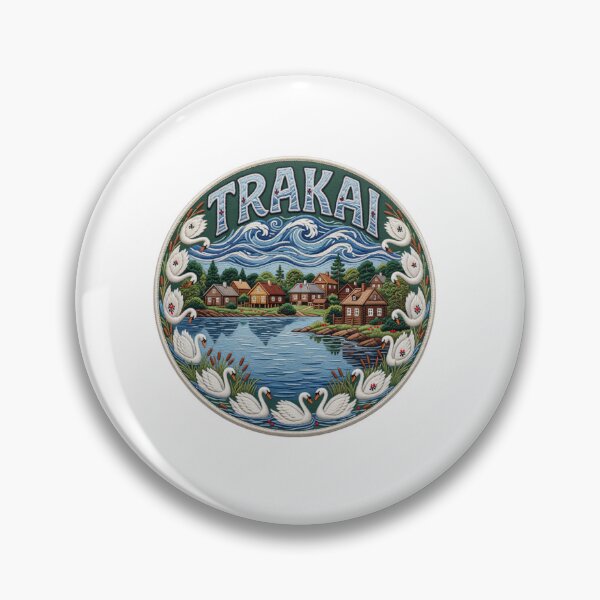 Item preview, Trakai Lithuania Lake Galve Swan Village Embroidered Patch Sticker designed and sold by Imaginarium of Chaos falcon88 .