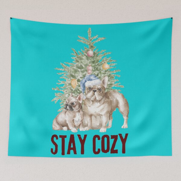 Aperçu de l'œuvre Cute French Bulldogs Christmas Tree Stay Cozy - Dog Lover Gift créée et vendue par stormk10.
