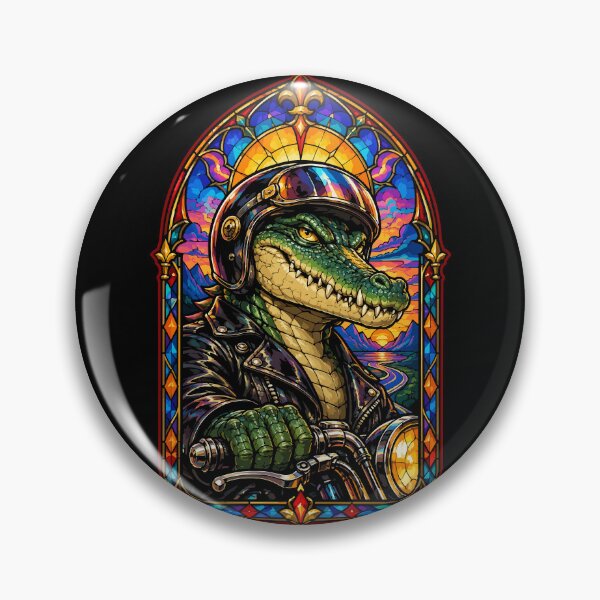 Item preview, Biker Crocodile Stained Glass Art designed and sold by TomFrontierArt.
