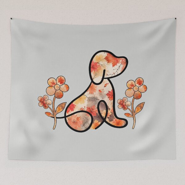 Item preview, Autumn leaves  puppy and flowers (khaki base) designed and sold by 247DesignStudio.