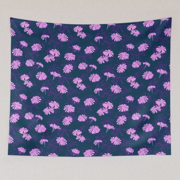 Item preview, Pink Sketch Daisy Flowers Navy Pattern designed and sold by SmyrnaArtGalery.