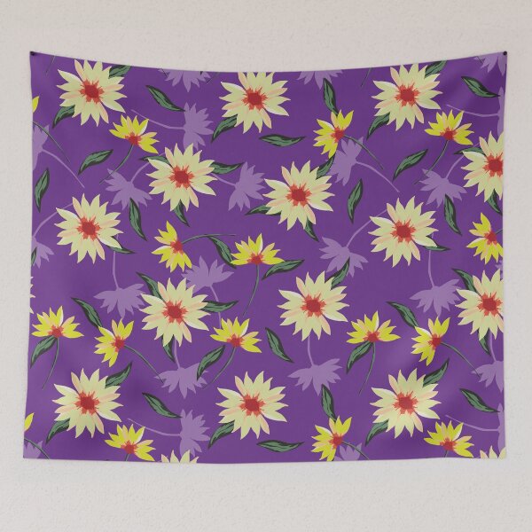 Item preview, Cream Daisy Flowers Purple Pattern designed and sold by SmyrnaArtGalery.