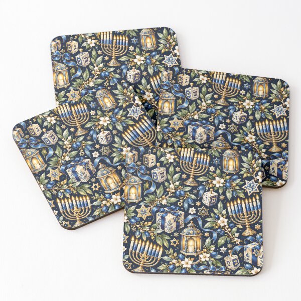 Item preview, Elegant Blue and Gold Hanukkah Menorah Pattern designed and sold by Gold Turtle  Lina.