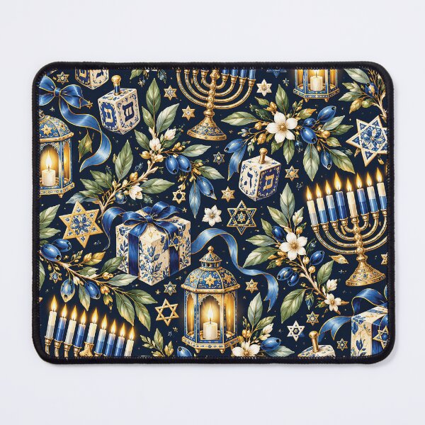 Item preview, Elegant Blue and Gold Hanukkah Menorah Pattern designed and sold by Gold Turtle Lina.