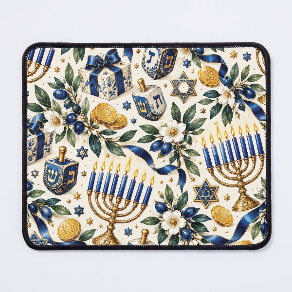 Item preview, Blue Gold Hanukkah Menorah Dreidel Floral Pattern designed and sold by Gold Turtle Lina.