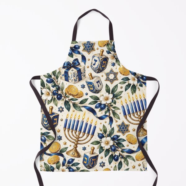 Artikelvorschau, Blau-goldenes Chanukka-Menora-Dreidel-Blumenmuster entworfen und verkauft von Gold Turtle  Lina.