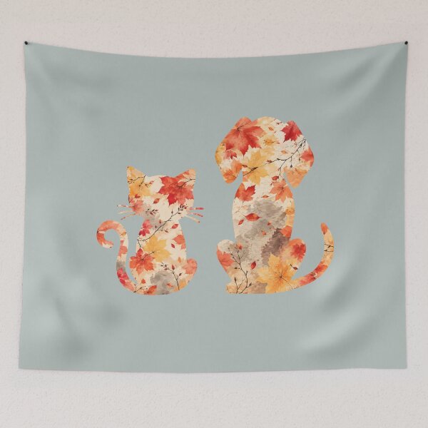 Item preview, Autumn leaves flowers pup and cat designed and sold by 247DesignStudio.