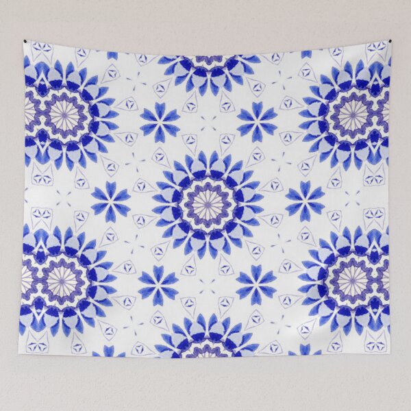Item preview, Blue Watercolor Wheel Tile Pattern Mandala - Throw Pillow designed and sold by ArithraStudio.