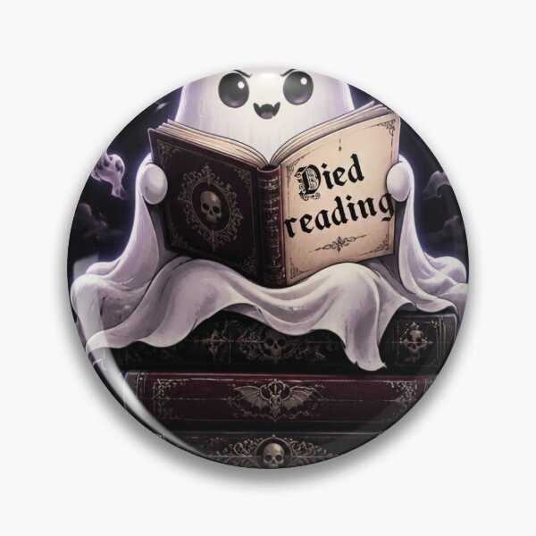 Item preview, cute ghost reading a book sticker art designed and sold by Bywithrose instant studio.