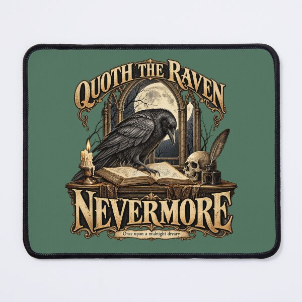 Item preview, Gothic Raven Reading at a Midnight Writing Desk designed and sold by POD DYNASTY | Original Print On Demand T-Shirt Graphics.