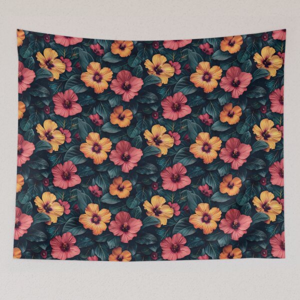 Item preview, Tropical Hibiscus Flowers Dark Botanical Pattern designed and sold by NTGUILTY.