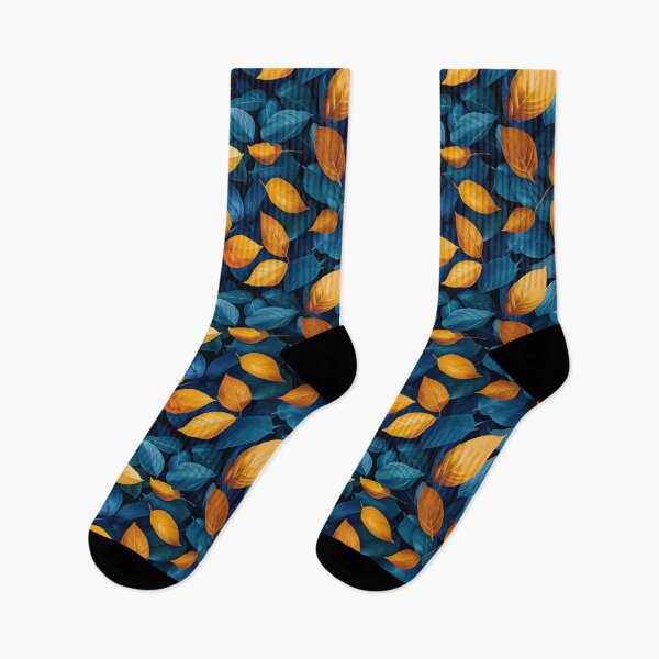 Item preview, Teal Blue and Golden Orange Leaves Pattern designed and sold by NTGUILTY.