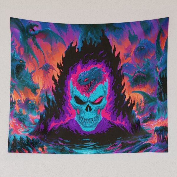 Item preview, Neon Blue Glowing Skull Demon Horde Art designed and sold by Lunat1kk.
