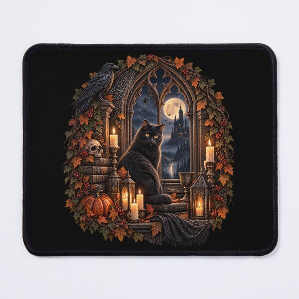 Item preview, The Cat at the Gothic Window – Gothic Halloween Design designed and sold by Scarlett-Goods.