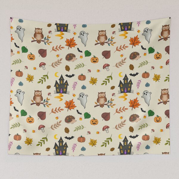 Item preview, Cute Woodland Halloween Pattern designed and sold by Ink & Kind Studio.