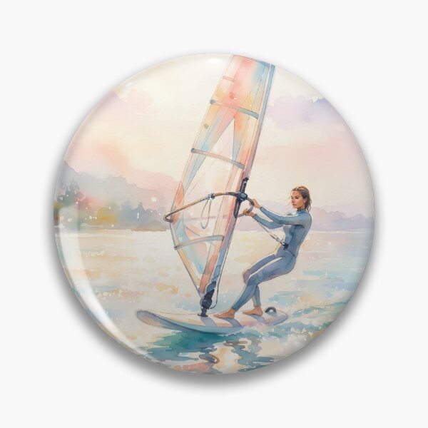Artikelvorschau, Ein Aquarellgemälde einer Frau beim Windsurfen im Sonnenuntergang entworfen und verkauft von homydesign.