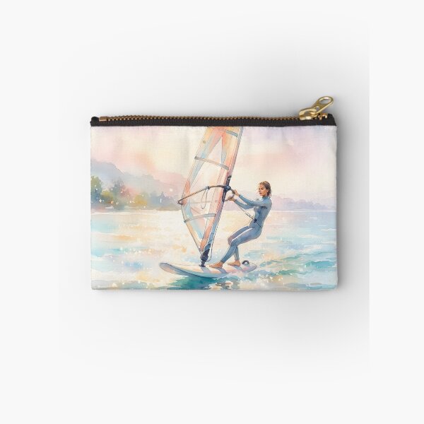 Item preview, A watercolor painting of a woman windsurfing at sunset designed and sold by homydesign.