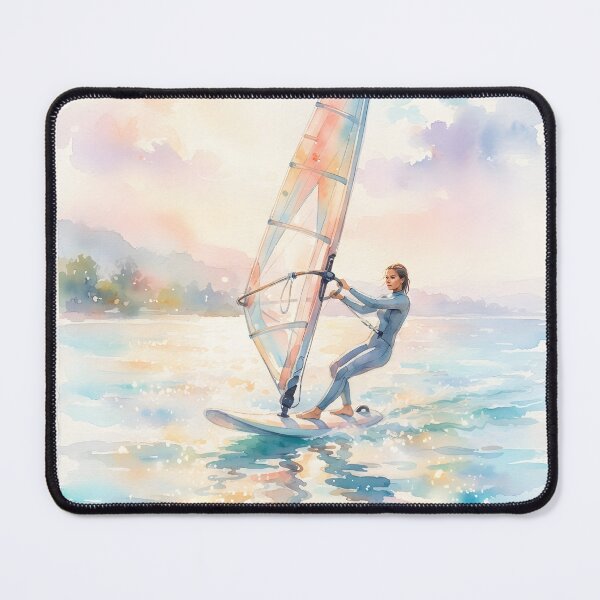Item preview, A watercolor painting of a woman windsurfing at sunset designed and sold by homydesign.