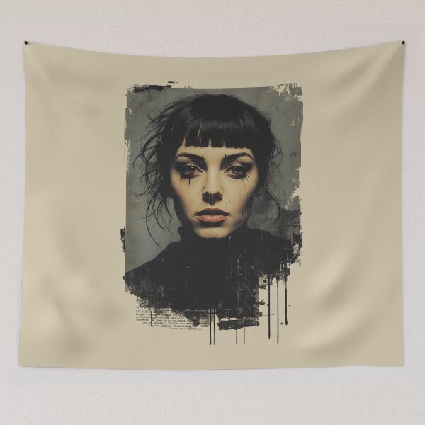 Item preview, Goth Girl Newspaper Collage Portrait - Grunge Dark Academia Art designed and sold by ERODED SELF.