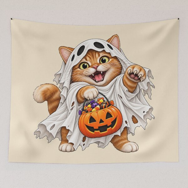Item preview, Ghost Cat, Funny Halloween Cat, Spooky Cute Cat, Gift for Cat Lovers designed and sold by luckysolo.