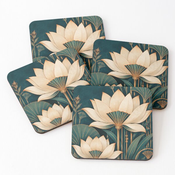 Item preview, Egyptian Lotus Art Deco Teal Botanical designed and sold by H.M. Bright Design.