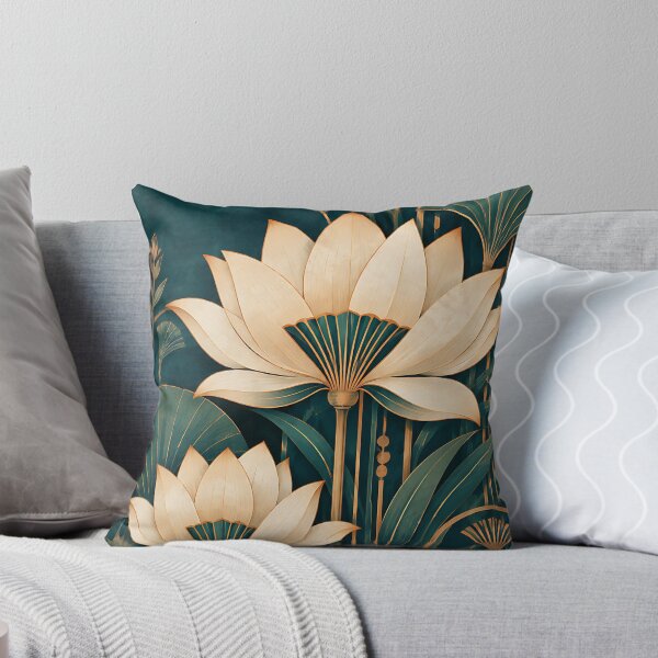 Item preview, Egyptian Lotus Art Deco Teal Botanical designed and sold by H.M. Bright Design.